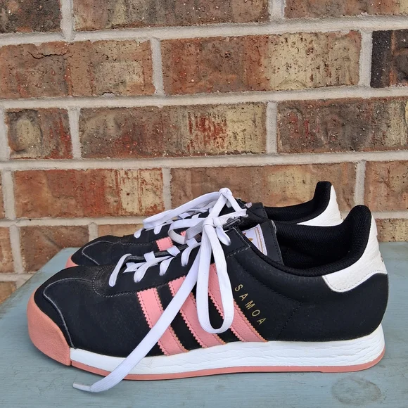 Adidas Samoa Trefoil Sneakers Black Pink Retro Trainers Women’s 8.5 - Picture 3 of 12